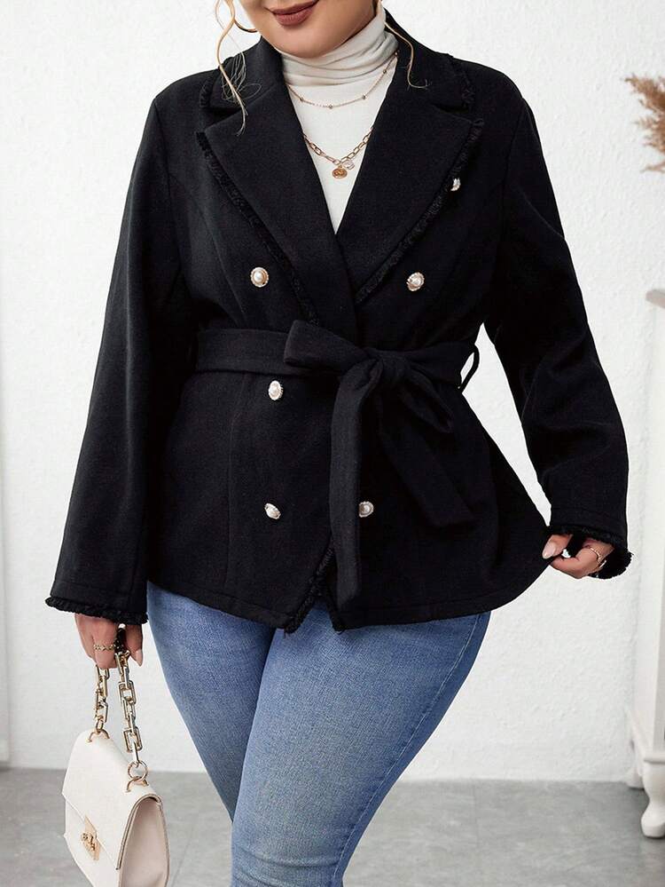 Plus Double Breasted Belted Blazer