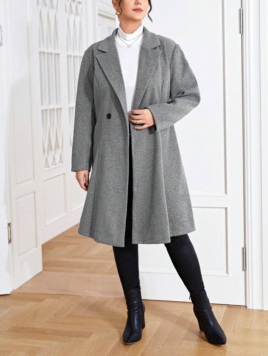 SHEIN Essnce 加翻領雙扣大衣 - 灰色 - 查看 1