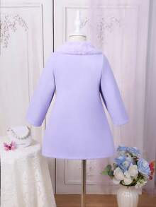 SHEIN Cô Gái Trẻ Cổ áo Borg Đôi ngực Chi tiết về Flap Áo khoác - Màu tím - Xem 5