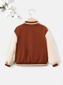 SHEIN Baby Boy Letter Graphic Colorblock Varsity Jacket Without Tee - Brown - View 2