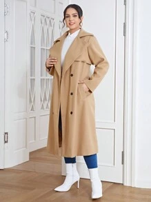 SHEIN Essnce Plus Áo khoác có cổ có thắt lưng đôi có cổ - Lạc đà - Xem 5