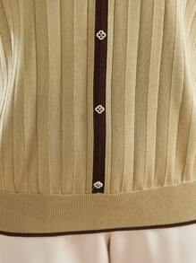 Contrast Trim Tie Neck Sweater - Green - View 4