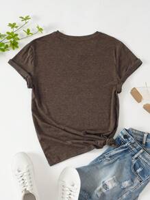 SHEIN LUNE Sun & Moon Print Tee - Brown - View 2