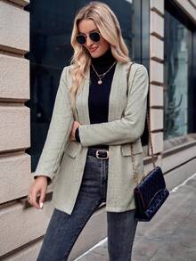 SHEIN Clasi Blazer con parte delantera abierta - Caqui - Ver 6