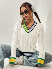 SHEIN Unity Sọc trang trí Xoắn Dan Áo len - Nhiều màu - Xem 1