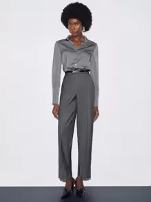BizChic Solid Fold Pleated Suit Pants Without Belt - Grey - View 1