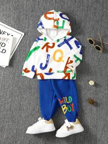 Baby Boy Letter Graphic Hoodie & Sweatpants - Blue - View 3