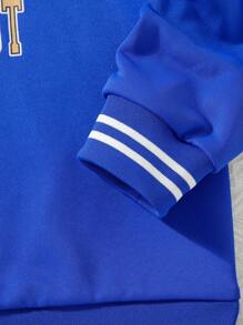 Teen Girl Letter Graphic Striped Trim Drop Shoulder Sweatshirt - Blue - View 3
