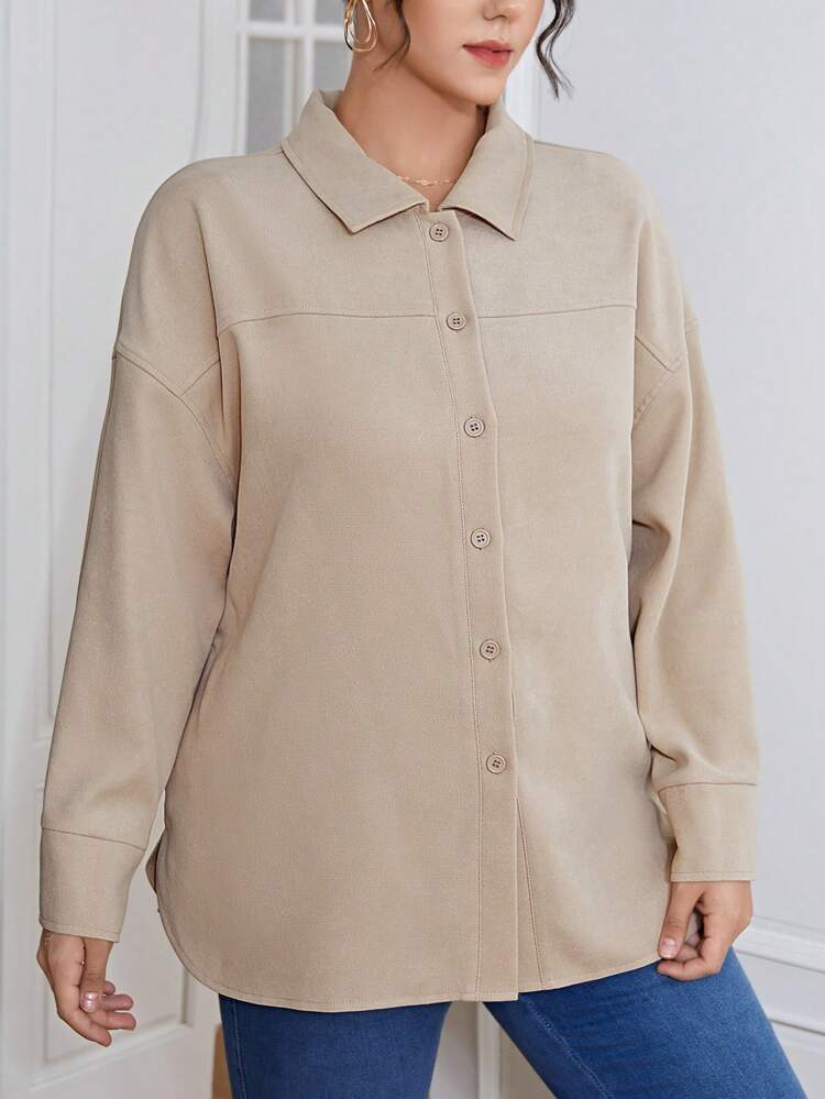 Plus Solid Button Front Drop Shoulder Coat