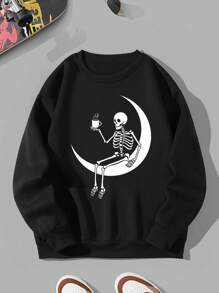 Áo nỉ lót nhiệt nam in hình Skeleton - màu đen - Xem 1