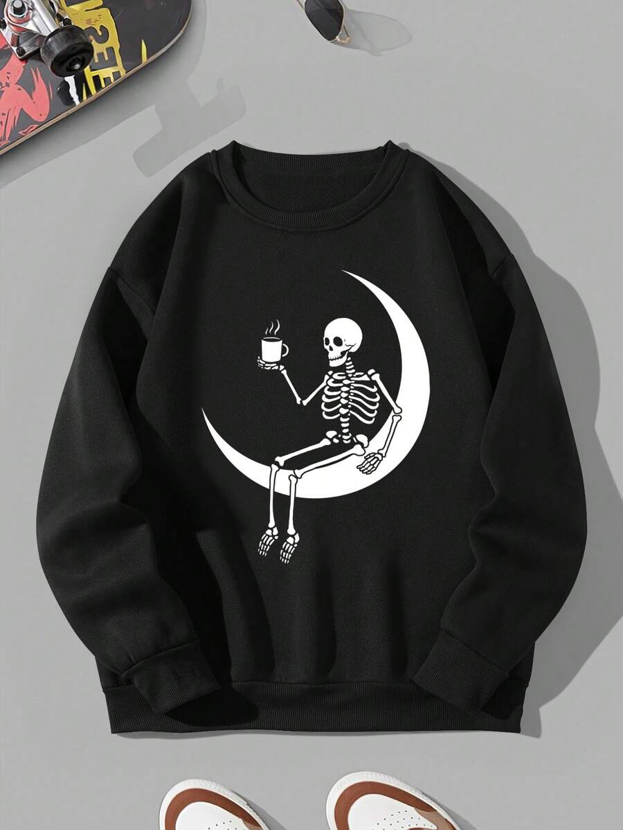 Áo nỉ lót nhiệt nam in hình Skeleton - màu đen - Xem 1