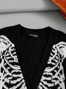 SHEIN Coolane 萬聖節骷髏圖案落肩袖前紐扣開襟衫 - 黑與白 - 查看 5