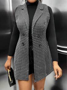 Calvaya Hơn Kẻ sọc Đôi ngực Áo vest - màu đen - Xem 5