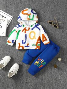 Baby Boy Letter Graphic Hoodie & Sweatpants - Blue - View 1
