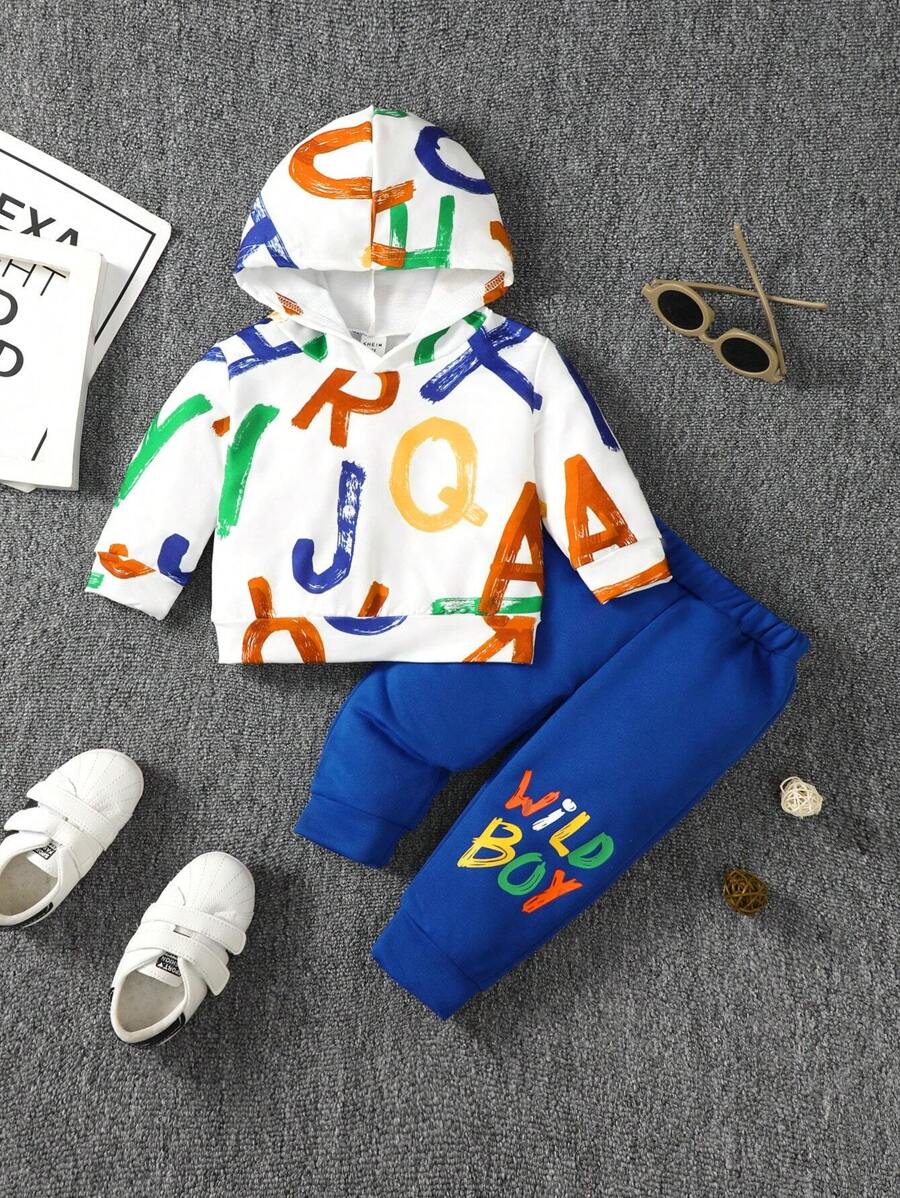 Baby Boy Letter Graphic Hoodie & Sweatpants - Blue - View 1