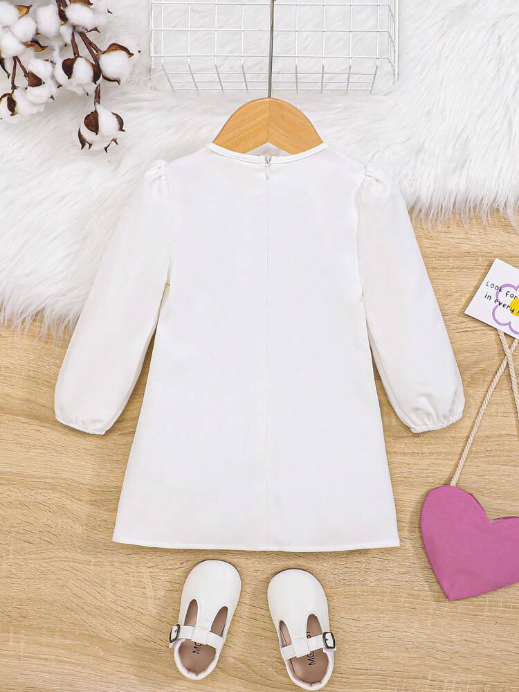 Baby Girl Cartoon & Slogan Graphic Lantern Sleeve Dress