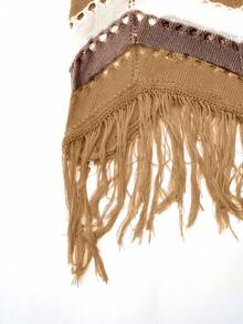 SHEIN Holidaya Hơn Mô hình Chevron Fringe Hem Đầm Áo len - Nhiều màu - Xem 4