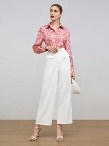 BizChic 高腰翻蓋細節闊腿褲 - 白色 - 查看 4