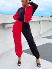 SHEIN SXY Hai âm Thả vai Dây kéo Áo hoodie ngắn - Nhiều màu - Xem 6