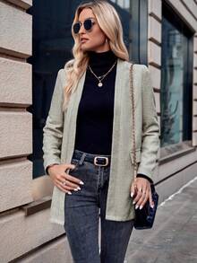 SHEIN Clasi Blazer con parte delantera abierta - Caqui - Ver 3