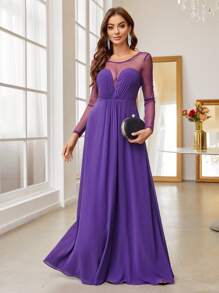 SHEIN Belle Contrast Mesh Chiffon Bridesmaid Dress - Purple - View 3