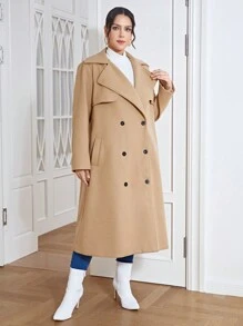 SHEIN Essnce Plus Áo khoác có cổ có thắt lưng đôi có cổ - Lạc đà - Xem 2