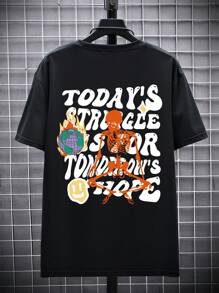 Manfinity LEGND Hombres talla grande Camiseta esqueleto con con estampado de slogan - Negro - Ver 6