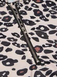 Plus Leopard Print Kangaroo Pocket Drawstring Hoodie - Brown - View 6