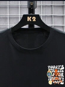 Manfinity LEGND Hombres talla grande Camiseta esqueleto con con estampado de slogan - Negro - Ver 3