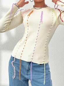 Lunelith SHEIN Lunessa Stitch Detail Sweater Knit Pullover Fall Winter Outfit