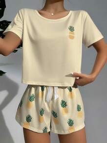 Pineapple Print Tee & Shorts PJ Set / Pajama Set