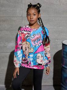 SHEIN 女大童波普藝術圖案落肩袖套頭衫 - 彩色 - 查看 4