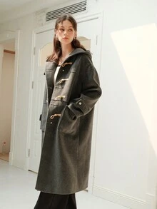 Dual Pocket Drop Shoulder Hooded Overcoat - Grey - View 5