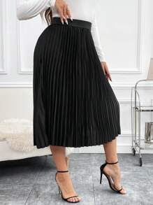 SHEIN Clasi 大碼高腰百褶半身裙 - 黑色 - 查看 5