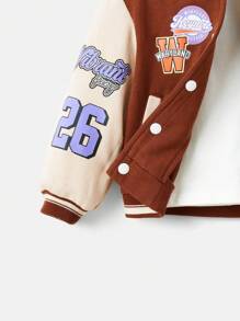 SHEIN Baby Boy Letter Graphic Colorblock Varsity Jacket Without Tee - Brown - View 5