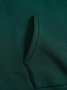 INAWLY Letter Graphic Kangaroo Pocket Drawstring Thermal Lined Hoodie - Dark Green - View 3