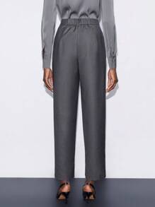 BizChic Solid Fold Pleated Suit Pants Without Belt - Grey - View 5