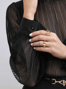 BizChic Women's Black Sheer High Neck Lantern Sleeve Top (Bra Not Included), Casual Blouse, Fashion Commuter Open Front Shirt, Business Casual Women's Apparel, Elegant Ladies Formal Shirt, Outdoor Women's Fashionable Blouse