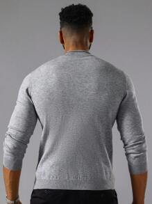 Manfinity Homme 男士小高領條紋針織套頭毛衣 - 灰色 - 查看 2