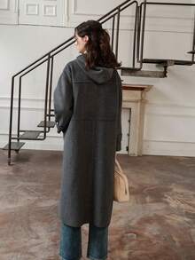 Dual Pocket Drop Shoulder Hooded Overcoat - Grey - View 2