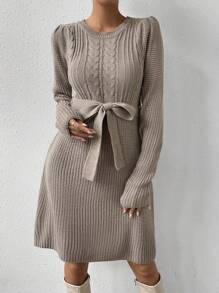 Chiquease Xoắn Dan Thắt lưng Đầm Áo len - Màu nâu  Mocha - Xem 6