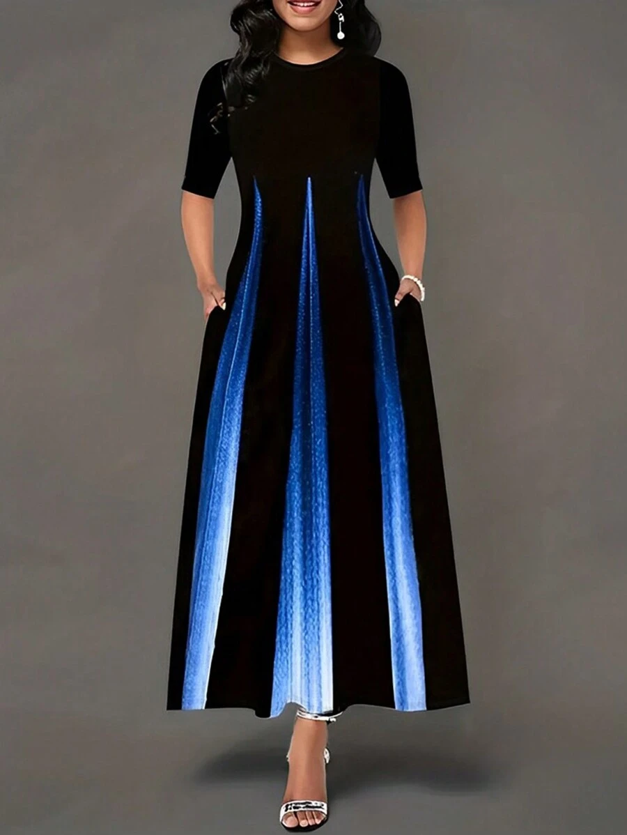 Color Block Hidden Pocket Dress - Black - View 1