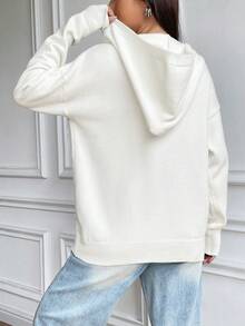 SHEIN Unity 袋鼠口袋落肩袖連帽套頭毛衣 - 白色 - 查看 2