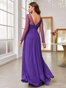 SHEIN Belle Contrast Mesh Chiffon Bridesmaid Dress - Purple - View 2
