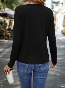 EMERY ROSE 純色圓領T恤 - 黑色 - 查看 2