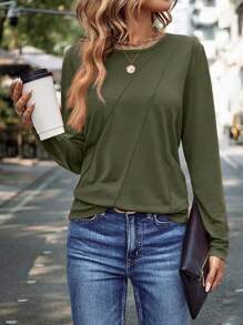 EMERY ROSE Solid Round Neck Tee - Army Green - View 4