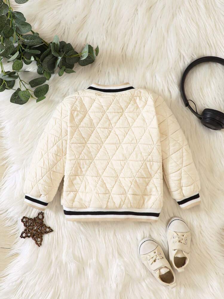 Baby Boy Letter Cartoon Graphic Striped Trim Quilted Bomber Jacket