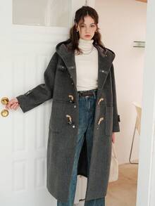 Dual Pocket Drop Shoulder Hooded Overcoat - Grey - View 6