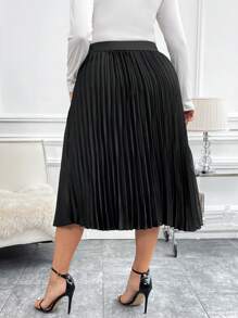 SHEIN Clasi 大碼高腰百褶半身裙 - 黑色 - 查看 3