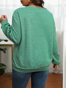 Calvaya Plus Heart Print Drop Shoulder Sweatshirt - Mint Green - View 2
